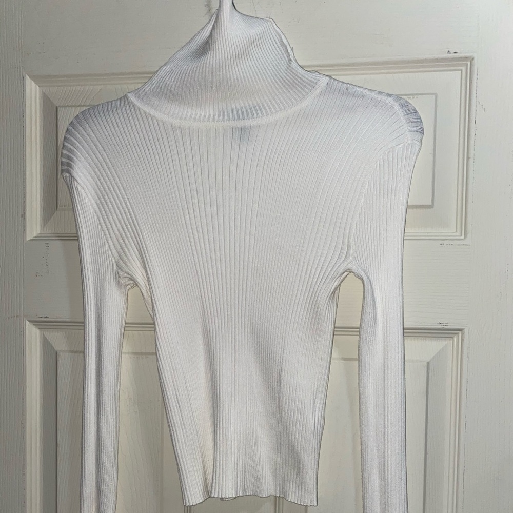A white turtle neck crop top